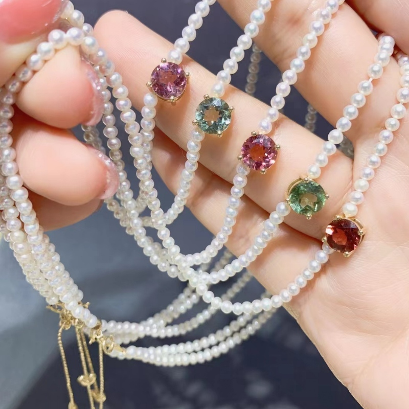 Đồ trang sức Tuochen Vòng cổ Pearl Pearl Tourmaline 18K Vàng